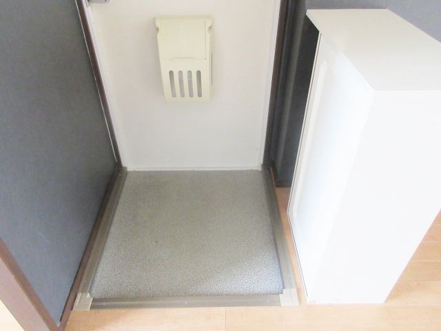 コンパクトな玄関。汚れが目立たない色合いです。