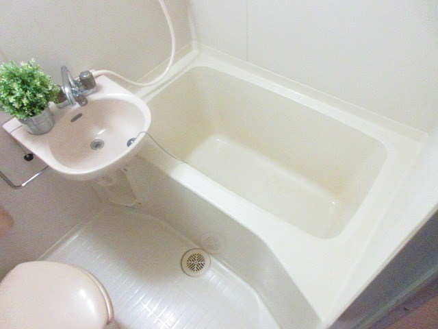 洗面台とトイレがが一体になった浴室です