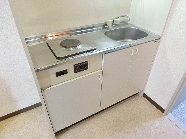 電気コンロ付きのミニキッチン。